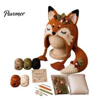 Rankų darbo žiemos ausų apsaugos kepurė Gyvūno nėrimo rinkinys, Fantazijos gaubtas PASIDARYK pats Mielas raštas Vienaragis Lapė Varlė Ausų atvartas Amigurumi rinkinys suaugusiems paaugliams Ergonomiškas Fox