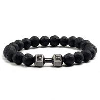 Sporto salės hantelių karoliukų apyrankė Natūralaus akmens štangos energijos svarmenys apyrankės moterims vyrams porai Pulsera riešo juosta papuošalų dovana 17cm lava