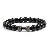 Sporto salės hantelių karoliukų apyrankė Natūralaus akmens štangos energijos svarmenys apyrankės moterims vyrams porai Pulsera riešo juosta papuošalų dovana 17cm black