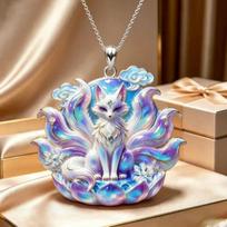 Nine Tailed Fox Enamel Pendant Necklace Chinese Mythology Design 1PC Elegant Jewelry for Women Birthday Gift Daily Wear A130 white