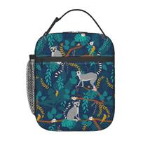 Lemurs In A Blue Jungle Insulated Lunch Bag for Women Children Portable Food Boxes Thermal Lunch Box Tote One Size black