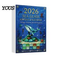 24 Days Surprise Unboxing Sea Life Advent Calendar 2026, 2D Christmas Countdown Box with Holiday Gift for Ocean Lovers Animal Acrylic Pendants, Sets blue
