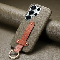Lychee Textured Leather Wrist Strap Ring Holder Phone Case For Samsung S26 Ultra S25 S24 Plus S23 S22 A17 A07 A57 A37 A06 Cover Galaxy S22+ 5G žalia