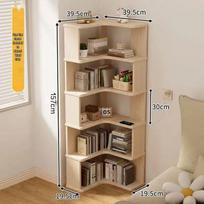 Solid Wood Corner Bookshelf - Floor-Standing Right Angle Storage Rack