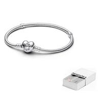 Pandora Moments Širdelės Sagtimi Gyvatės Grandinėlės Apyrankė Sidabrinė 590719 19-Brand Original Box white