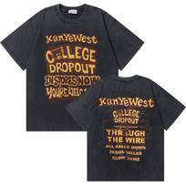 Rapper Kanye West Graphic Washed Vintage T-shirts Cover Print Tshirt Men Hip Hop Fashion M brown