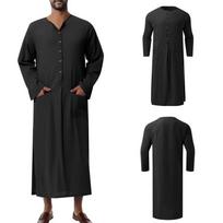Vyriški musulmonų chalatai Abaya islamiški drabužiai tunika suknelė ilgomis rankovėmis marškiniai Maxi 3XL juoda