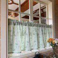 1 Panel French Country Valance Užuolaidos Kavinė Užuolaidos Strypai Kišeninės užuolaidos svetainei Virtuvei Maži langai Miegamojo dekoracijos 1pcs W60XH90cm žalia