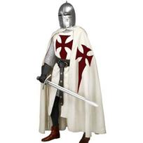 Helovino Cosplay Viduramžių Kostiumas Vyrams Teutonų Riteris Kryžiuotis Tunika ir Apsiaustas Surkotas Rekonstrukcija LARP 5XL balta