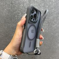 Objektyvo laikiklis Magnetinis Matinis Telefono Dėklas iPhone 16 15 Plus 14 13 12 Pro Max Riešo Dirželis Minkštais Kraštais Silikoninis Smūgiams Atsparus Viršelis IPhone 15 Pro Max black