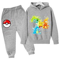 Pikachu Vaikų Mergaičių Džemperis Kelnės Laisvalaikio Vaikų Rinkinys Berniukų Pokemon Hoodie Vaikų Kawaii Viršutiniai Drabužiai Vaikų Megztinis Sportinė Apranga 110 gray