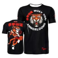 Muay Thai 3D spausdinimo sportiniai greitai džiūstantys kvėpuojantys vyriški marškinėliai Brazilijos Jiu-Jitsu MMA komandinės treniruočių uniformos trumpomis rankovėmis drabužiai L black