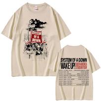 System of A Down Wake Up Tour T Shirt Men Women Vintage Rock  Short Sleeve T Shirt 90s Alternative Metal Merch Tshirts 3XL beige