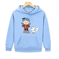 Hilda ir jos augintinis Zhizhi kawaii Hoodies berniukams Vaikams Animacinių filmų spaudiniai Megztiniai Vaikų drabužiai Mažyliams Mergaitėms Drabužiai Anime Viršutiniai drabužiai 160 mėlyna
