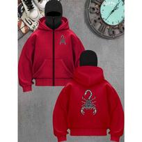 Men's Couple Casual Fashion Printed Hooded Sweatshirt Top Loose Pullover Double Hat Outdoor Sportswear XXXL red