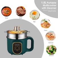 Hot Pot Electric with Steamer Portable Nonstick Frying Pan 1.8L Non-stick Cooking Pot for Pasta/Soup/Steak/Egg/Oatmeal China Mainland beige