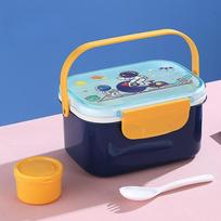 Cartoon Design Leak-proof Lunch Box Multi-compartment Bento Container with Dip Cups Spoons Ideal for Outdoor and Fruit Storage blue