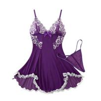 Didelio dydžio Seksualus Babydoll Naktinis Suknelė Moterims, V formos iškirptė Nėriniai Skaidrus Tinklelis Naktinis Chalatas, Plonos Petnešėlės Chemise Šleifinė Suknelė su T-string M violetinė