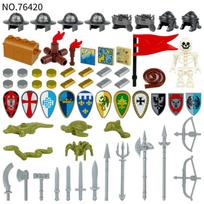 Medieval Equipment Military Soldiers Shield Skeleton Warrior Helmet Accessories Building Blocks Mini Action Figures Weapons Toys red