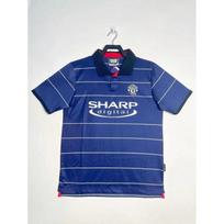 Manchester United retro marškinėliai: Raudonieji velniai, trigubą laimėjusi namų rungtynės Nr. 7 Beckham, atkurta trumpomis rankovėmis futbolo apranga L blue