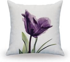 Elegantiškas violetinės tulpės gėlės lino mesti pagalvės užvalkalas, sofos, kušetės meno paveikslas svetainei, pagalvės užvalkalas, modernus namų dekoras 60x60cm