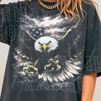 Vintažiniai Baltojo erelio marškinėliai Biker estetikos T-shirt Sunkaus metalo stiliaus Žaibo audros grafikos T-shirt Nusidėvėjęs gamtos viršus M gray