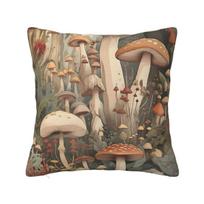 Vintage Mushroom Retro Mushroom Mycology Square Pillow Case Cushion Covers Vintage Decorative Pillowcase For Living Room Peach skin 18*18(CM)-1Pcs beige