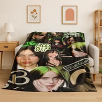 3D Billie Eilish Singer Star Flannel Blanket Soft Warm Throw Blanket for Bedroom Living Room Bed Travel Camping Picnic Gift Size: 75*100cm, Weight: 280 GSM