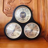 Pressure Meter Thermometer Hygrometer 3Function Wooden Climate Display Carved WallMounted Hanging Hollow Barometer white