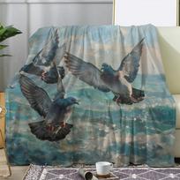 Vintage Ocean Pigeon Print Flannel Blanket - Ultra-Soft, Warm & Cozy | Ideal for Couch, Bed, Car, Office, Camping | All-Season Gift, Red Polyester 75X95CM gray