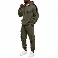 Vyriškas spalvotas gobtuvas ir kelnių komplektas Laisvalaikio sportinis daug kišenių tracksuit XXL gray