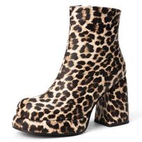 Seksualūs moteriški platforminiai ankle boots, leopardiniai, trumpi batai, nauji 2025, su blokiniu aukštu kulnu, madingi, rudens, žiemos, motociklininkų batai, moterims 38 black