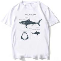 Great White Shark Anatomy T-Shirt Summer Men Short Sleeve Hip Hop Punk Boy Casual Tops White Te S white