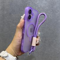 Matte for Magsafe Wrist Strap Case for 16 15 14 17 Pro Max Air 16 Plus 12 11 13 Lanyard Candy Translucent Magnetic Cover iPhone 11 Pro Max violetinė