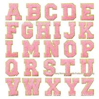 Glitter Self-Adhesive 5.5cm Letter & Number Patch Stickers for Clothing and Bags. pink