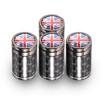 Real Carbon Fiber UK Flag Car Tire Valve Stem Caps, Metal Universal Leak‑Proof Decorative Tyre Air Nozzle Valve Core Protective Caps Auto Accessories