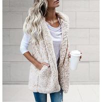 Autumn Winter Women's Solid Color Sleeveless Hooded Fleece Vest With Pocket Fashion Casual Waistcoat XXXXL white