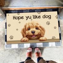 Mielas Goldendoodle šuo, sudėtas durų kilimėlis, žavingas šuniuko kilimėlis šunų mamai dovanoti, žavingas prieangio pasitikimo kilimėlis šunų mylėtojams 40x60cm beige