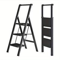 3 Step Folding Ladder with Handrail, Non-Slip Household Ladder, Folding Step Ladder for Household, Office, Portable and Sturdy, Black juoda