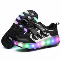 LED mirksintys riedučių batai, dvigubi ratai, spalvoti švytintys riedučiai, sportbačiai, madinga avalynė 36 black