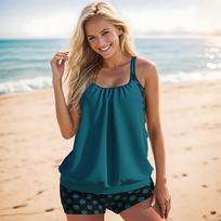 Moteriški maudymosi kostiumėliai „Tankini“ 2 dalių maudymosi kostiumėlis „Red Dots Print“ atostogų maudymosi kostiumėliai 2XL šviesiai mėlyna spalva