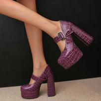 Moteriški Mary Jane Aukštakulniai Batai Platforma Chunky Heels Ladies Pumps Party 39 violetinė