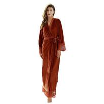 Ilgi aksominiai chalatai su nėrinių chalatu moterims nuotakos pamergės kimono chalatas vakarėlis minkšta ponia vestuvių namų apranga šilta aksominė chalato suknelė Plus size brown