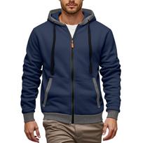 Men's Hoodie Jackets With Pockets Long Sleeve Zipper Drawstring Hooded Sweatshirt Comfort Cotton Coat XL tamsiai mėlyna