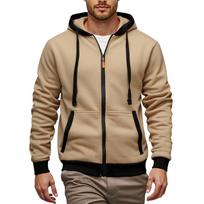 Men's Hoodie Jackets With Pockets Long Sleeve Zipper Drawstring Hooded Sweatshirt Comfort Cotton Coat L chaki