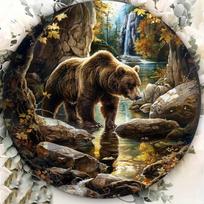 Bear in Cave Vintage Metal Tin Sign Wall Art 8x8 Inch Home Cafe Garage Decor 20x20 įvairiaspalvis