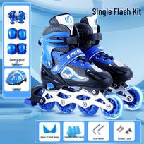 Reguliuojamas vaikų riedučių rinkinys su PVC šviečiančiais ratukais, šalmu ir apsaugomis Adjustable Medium (Fits Size 33-37) mėlyna/juoda