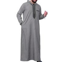 Ramadano musulmonų suknelė Abaja Dubajaus kasdienis kaftanas chalatas Islamo kostiumas su ilgomis rankovėmis užtrauktuku su gobtuvu Thobe Dovana vyrams S pilka spalva