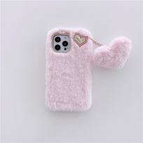Pūkuotas pliušinis meilės širdelės pakabuko telefono dėklas, skirtas iPhone 17 16 15 14 Plus 13 12 11 Pro Max XS X XR, smūgiams atsparus apsauginis dėklas iPhone 13 rožinė