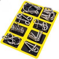 8Pcs/Set Metal Montessori Game Wire Mind Brain Teaser Puzzles Kids Adults Interactive Game  Educational Plaything Set yellow